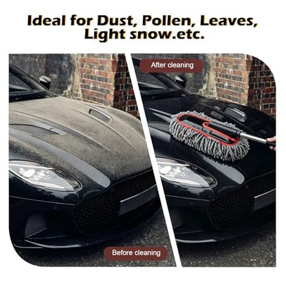 Car Duster Exterior Scratch Free,Microfiber Car Duster with Extendable Handle, with 3PCS Detailing Brush, Exterior Interior Multipurpose for SUV,Truck,RV