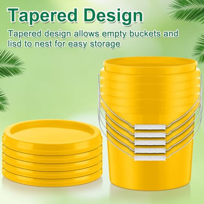 Tioncy 10 Pcs 2 Gallon Plastic Bucket with Lid Heavy Duty 2 Gallon Bucket Pail with Lid Handle for Storage Container Home Household Cleaning (Yellow) - color: Yellow
