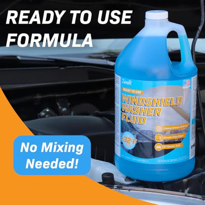 ZeroR® Windshield Washer Fluid, Ready to Use, +32°F Formula for Streak-Free Automotive Glass, Bug Splatter & Road Grime | Made in USA | 128 fl oz each (4 Gallons) - size: 128 Fl Oz (Pack of 4)
