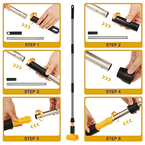Thyle 6 Pack Stainless Steel Commercial Mop Handle for Floor Cleaning, 3 Section Replaceable Mop Stick Replacement with Jaw Clamp, Heavy Duty Replacement Pole for Home Garage Office, 55 Inch