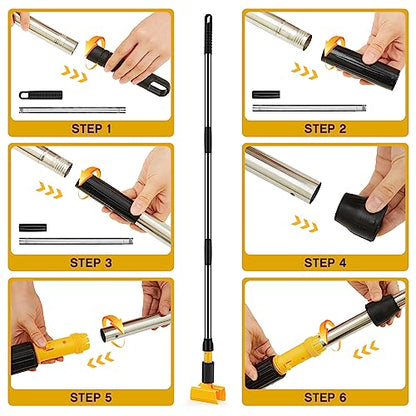 Thyle 6 Pack Stainless Steel Commercial Mop Handle for Floor Cleaning, 3 Section Replaceable Mop Stick Replacement with Jaw Clamp, Heavy Duty Replacement Pole for Home Garage Office, 55 Inch