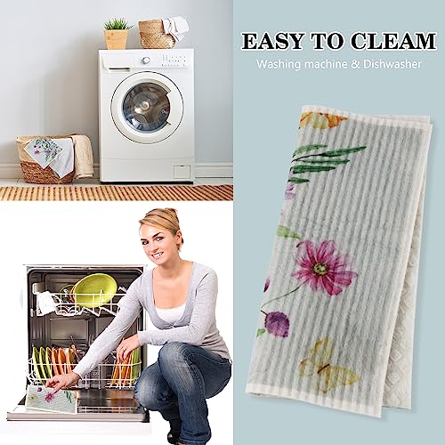 Swedish Kitchen Dish Cloths - 6 Pack Reusable Paper Towels for Counters & Dishes - Eco Friendly Cellulose Sponge Cloth (Flower) - color: L-flower
