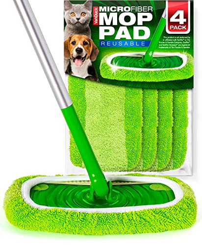 VanDuck Reusable Microfiber Mop Pads for Swiffer Sweeper (4-Pack), Green | Handle not included, machine washable wet & dry mopping cloths, mop head replacement floor cleaning - color: Green, size: 4 Count (Pack of 1)