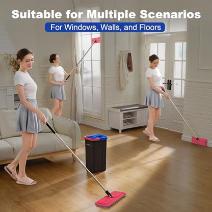 JOYMOOP Flat Mop System, Microfiber Mop and Bucket Set, Black, Household & Commercial Floor Cleaning System for Hardwood, Tile & Glass, Wet Dry Use, 60" Handle, 3 Pads - color: Black Lite1331