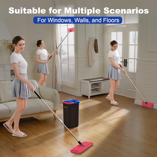 JOYMOOP Flat Mop System, Microfiber Mop and Bucket Set, Black, Floor & Wall Cleaning Mop for Home & Commercial Use, 60" Long Handle, Includes 5 Washable Pads - color: Black Lite1351