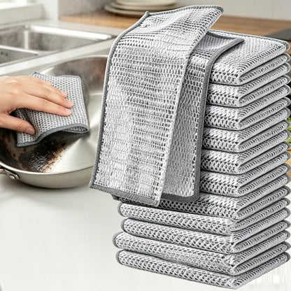 12 Pcs Non Scratch Wire Dishcloth, Metal Dishwashing Rag for Kitchen Sinks Dishes Stove Top, Versatile Durable Odor-Free Effective Mesh Cleaning Tool, 20cm x 20cm Silver