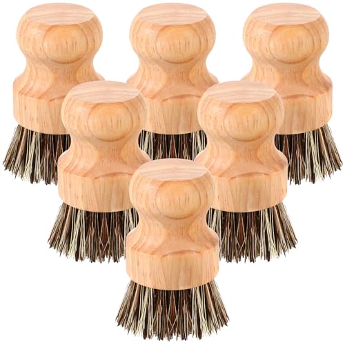 Nuenen 6 Packs Bamboo Dish Scrub Brushes Wooden Scrubbers Set Kitchen Dishwashing Scrubber with Natural Sisal Bristles for Iron Pot Pan Sink(Sisal) - size: Coconut Palm