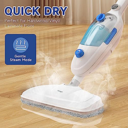 Steam Mop for Floor Cleaning, 10in1 Multi Purpose Handheld Steamer Cleaner Detachable for Vinyl, Laminate, Carpet, Tile Hard Floor Grout w/ 2 pad, 23ft Cord, 15oz Tank, Adjustable Steam & Height