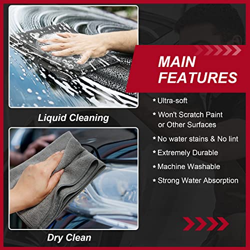 Oudain 200 Pcs Microfiber Cleaning Cloth 16x16 Inch Microfiber Towels for Car Ultra Absorbent Cleaning Rags Reusable Lint Free Streak Free Detailing Towel for Car Washing Drying Dusting (Gray) - color: Gray