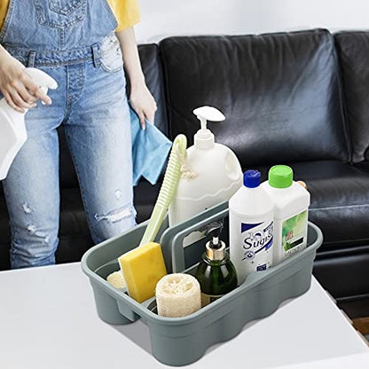 Kekow 4-Pack Plastic Storage Caddy, Carry Caddy with Handle, Gray | Portable Handle, Dual Compartment Design, Fits Tall Spray Bottles, Durable Plastic, for Home Hotel Restaurant Office