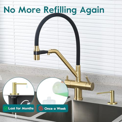 Gappo Soap Dispenser for Kitchen Sink Champagne Gold, Stainless Steel Countertop Pump, Built in Sink Soap Dispenser with 47" Extension Tube kit - color: Champagne Gold