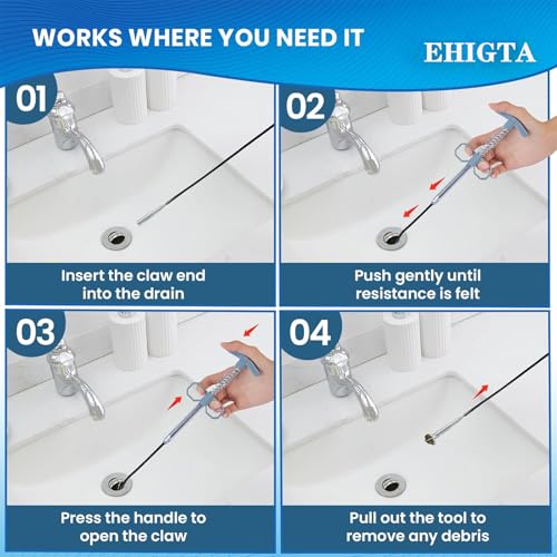 61 Inch Drain Snake Upgraded Ergonomic Grip – Toilet Snake Flexible Grabber Claw for Clog Remover & Pick Up Small Items - color: 63'' Bule Drain Snake