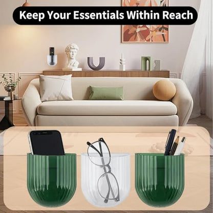 2 PCS Remote Control Holders, Self Adhesive Wall Organizer for Living room, Kitchen, Bathroom, Cabinet, Small Wall Basket for Pen, Pencil & Marker Holder, Home Office & School (Green + Clear)
