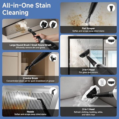 SIMPLUS Steam Mop, 8-in-1 Steam Cleaner, 17S Heat Up, Floor Steamer Double-Sided Flip Design, Suitable for Kitchen, Bathroom, Wood Floor, Tile, Windows, Clothes, Whole Home Cleaning