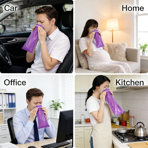 Vomit Bags Disposable,15 PCS 1000ML Bags Portable Throw Up Puke Barf Bag Thick Leak Resistant Motion Sickness Bag for Car Sick, Road Trip, Travel, Adults Pregnancy Nausea, Purple - color: 10Purple