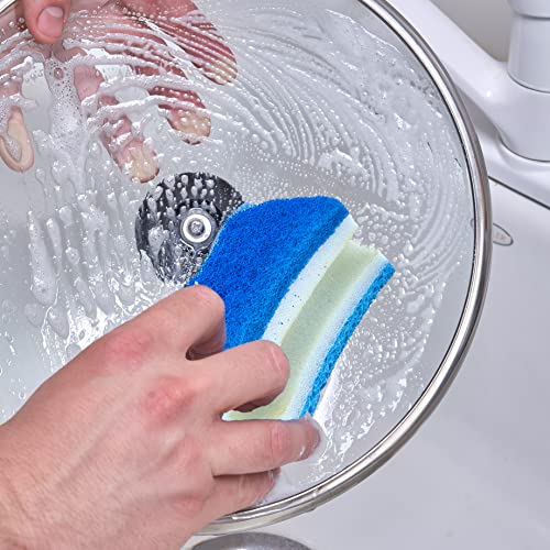 Superio Scrub Sponge with Grip (2 Pack) Heavy Duty Duel Sided Kitchen Sponge Cellulose Kosher Easy to use Dish wash Sponge… (Blue) - color: Blue
