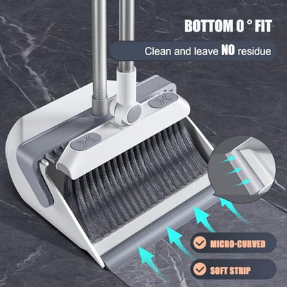 NIBHZ Broom with Dustpan Combo Set Standing Dust Pan and Broom Set for Office Home Kitchen Lobby Floor Cleaning, Lightweight Aluminum Alloy