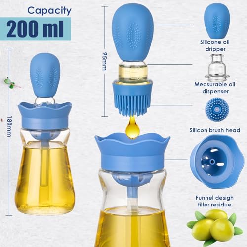 Oil Dispenser Bottle with Silicone Brush, 200ML 2 in 1 Silicone Dropper Measuring Oil Dispenser Bottle for Kitchen Cooking, Frying, Baking, BBQ Pancake, Air Fryer, Marinating - Blue - color: Blue-1pc