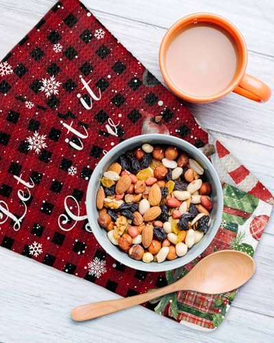 Buffalo Christmas Dish Towels Set, Waffle Weave Kitchen Towels 4 Pieces, Red Snowman Snowflake Microfiber Hair Face Bath Tea Towel Absorbent Quick Drying Cleaning Dish Cloths, 12"x12" - color: Red Black, size: 4PCS,12"x12"