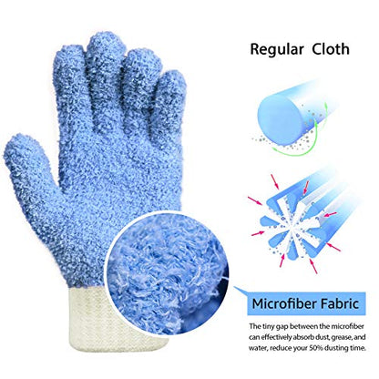 MIG4U Microfiber Dusting Gloves House Cleaning Glove for Blinds, Windows, Baseboard, Shutters, Furniture, and Car, Reusable Lint-Free Blue 2 Pairs S/M - color: Blue 2 Pairs, size: Small-Medium