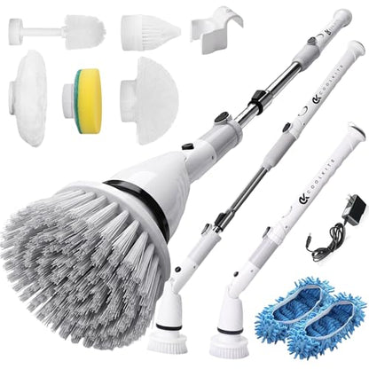 Electric Spin Scrubber, Full-Body IPX7 Waterproof Cordless Bathroom Scrubber, Adjustable Extension Handle, Shower Cleaner Brush for Bathtub Tile Grout Floor Wall, 4000mAh, 6 Brush Heads.