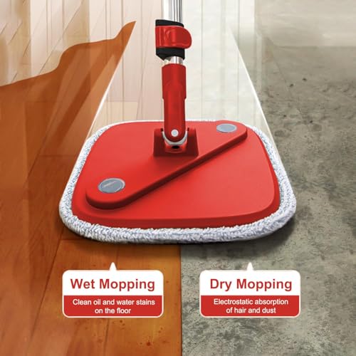 Spin Mop and Bucket Set with Separation Dirty and Clean Water System, Self Wringing 360° Rotating Clean Mop-Head and Bucket Set for Hardwood Tile Marble Floor with 6pc Replaceable Mop Pads - size: Black+Red Mop Set with 6 Pads