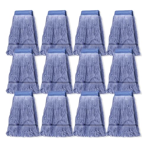 12 Pack Mop Head Replacement, Cleaning Heavy Duty Mop Head Commercial Replacement, Wet Industrial Blue Cotton Looped End String Head Refills, Heavy Mop Replace Head, for General and Floor Cleaning - color: 12 Count(17 Ounce Each)