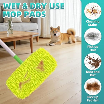 6 Pack Reusable Mop Pads Compatible with Swiffer Sweeper Mop, Washable Wet Pads Refill, Dry Sweeping Cloths, Microfiber Pads for Mopping Floors (Green, Pink) - color: Green, Pink