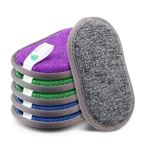 Multipurpose Sponges Kitchen,6 Pack Reusable Non-Scratch Scrub Sponge,Rough Scrubbers Side for Pots and Pans,Soft Microfiber Scrub Side for Washing Dishes - color: Blue,green,purple