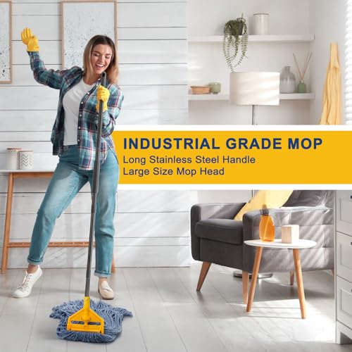 KeFanta 2 Pack Commercial Mop Heavy Duty Industrial Mops,60 inch Long Handle with Looped-End String Cotton Wet mop Head Replacement for House,Kitchen,Laminate,Tile,Vinyl,Hardwood Floor Cleaning(Blue) - size: 2 pack commercial mop-blue
