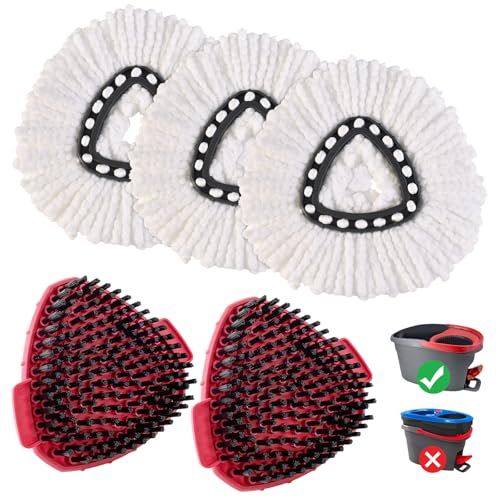 3PCS Mop Heads Replacements for OCedar, 2PCS Scrub Brush Compatible with O Cedar EasyWring 1 Tank System, Dry and Wet for Cleaning All Hard-surfaced Floors - color: White