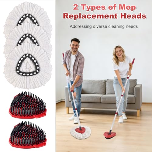 3PCS Mop Heads Replacements for OCedar, 2PCS Scrub Brush Compatible with O Cedar EasyWring 1 Tank System, Dry and Wet for Cleaning All Hard-surfaced Floors - color: White
