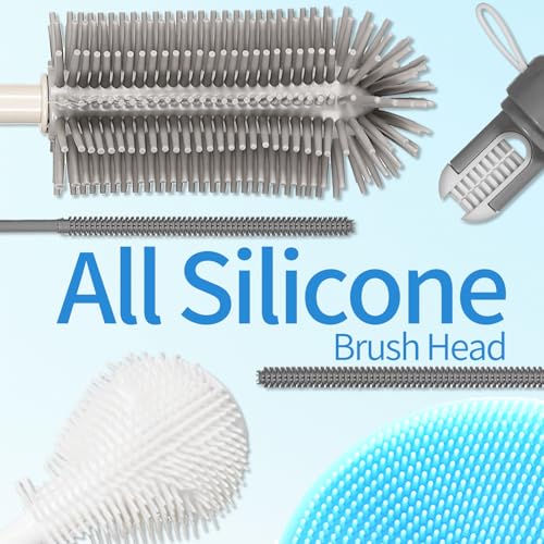 15.7" Silicone Bottle Brush Set - 6 Pack Water Bottle and Straw Cleaner Brush Long Handle for Hydro Flasks, Sports Bottles & Reusable Straw, Narrow Neck Containers, Tumblers, Glassware - size: 6 Pack