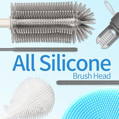 15.7" Silicone Bottle Brush Set - 6 Pack Water Bottle and Straw Cleaner Brush Long Handle for Hydro Flasks, Sports Bottles & Reusable Straw, Narrow Neck Containers, Tumblers, Glassware - size: 6 Pack
