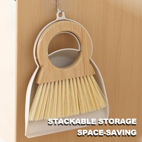 Mini Broom and Dustpan Set Bamboo Broom with Dustpan Combo Set Portable Hand Sweeper for Office Kitchen Dorm Home Quick Cleanups (White) - color: White