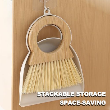Mini Broom and Dustpan Set Bamboo Broom with Dustpan Combo Set Portable Hand Sweeper for Office Kitchen Dorm Home Quick Cleanups (White) - color: White