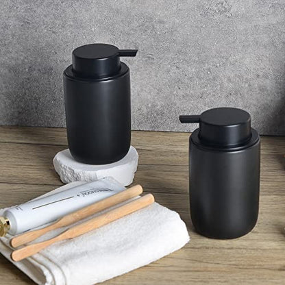 BosilunLife Foaming Soap Dispenser Set - Black Ceramic Foam Hand Dispenser 12oz Soap Dispenser Set with Rust Proof Pump, 4Pcs Clear Stickers for Kitchen, Bathroom - 2 Pack - color: Black-foam Pump
