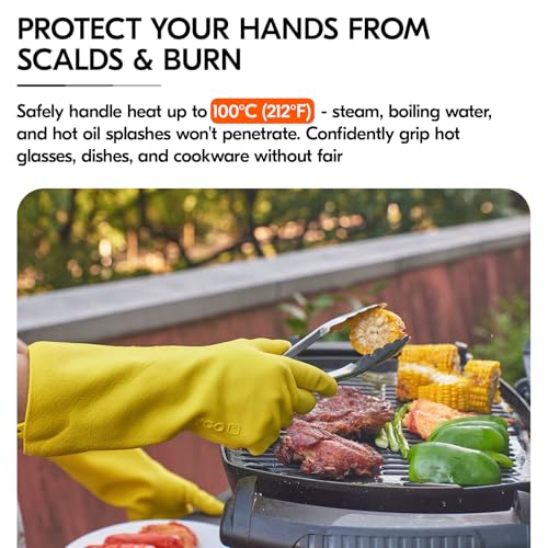 Vgo... Household Cleaning Gloves,Double-layer,Lined Dishwashing Gloves,Long Sleeves for Kitchen,Bathroom Cleaning(TP1117) - color: Yellow, size: Small(Pack of 1)