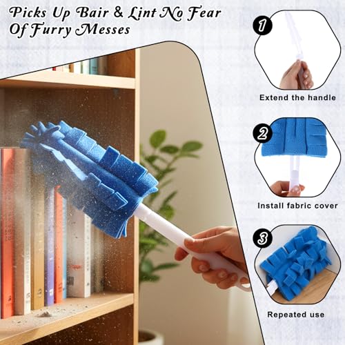 3PCS Reusable Duster Refills Washable Reusable 360° Electrostatic Microfiber Pads Fleece Duster Refill with 1Handle Fleece Duster-Refills Cleaning Pads for Home Furniture Fans Blinds Car Pet