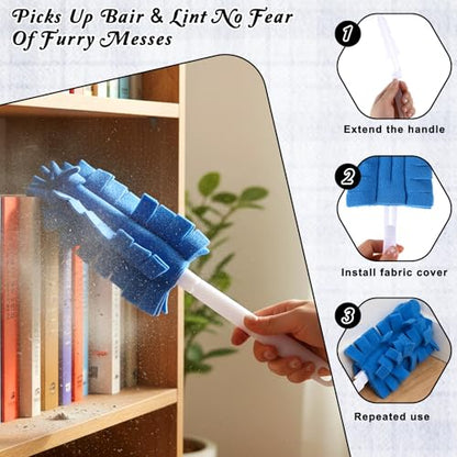 3PCS Reusable Duster Refills Washable Reusable 360° Electrostatic Microfiber Pads Fleece Duster Refill with 1Handle Fleece Duster-Refills Cleaning Pads for Home Furniture Fans Blinds Car Pet