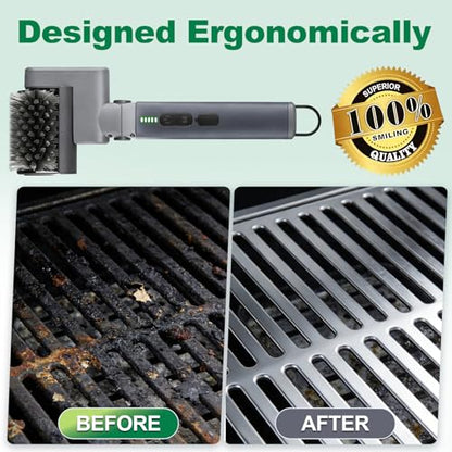 2026 New Electric Grill Brush with 3 Replacement Head,3-Speed Power Control,Cordless Rechargeable Grill Cleaning Brush with Adjustable Angle,Cleaning Tool for Outdoor BBQ,No Bristle Shedding-Gray