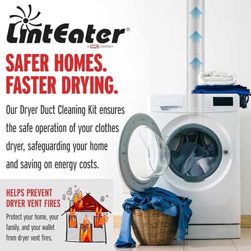 Dryer Vent Duct Cleaning Kit - Gardus RLE202 LintEater Rotary Dryer Vent Cleaner Kit, Removes Lint, Dryer Vent Cleaning System Extends Up to 12’ with 4 Flexible 3' Rods, Air Duct Cleaning Tools - style: 12' Screw-Connect Kit
