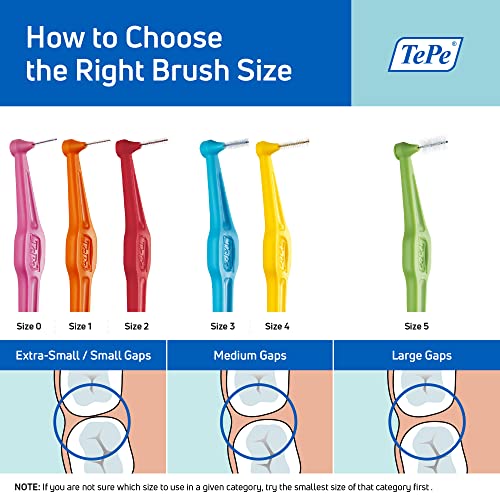 TePe Interdental Brush Angle, Angled Dental Brush for Teeth Cleaning, Pack of 25, 0.5 mm, Extra-Small/Small Gaps, Red, Size 2 - color: Red