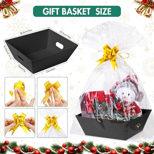 AFOROEOA 6PACK Black Baskets For Gifts Empty, 10x12”Thick Black Gift Basket with 6 Bows 6 Bags Empty Gift Baskets for Christmas Thanksgiving Wedding Birthday Party Wrapping Gift - color: 6PACK Black