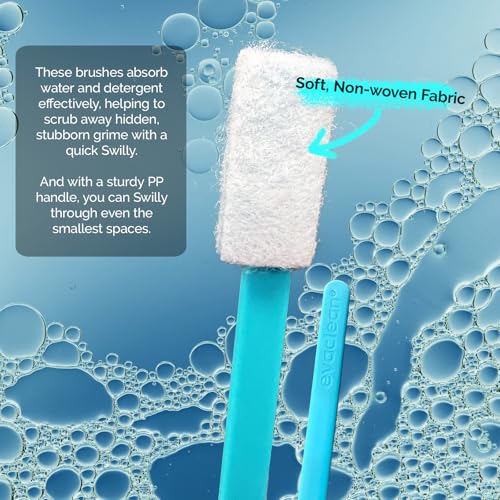 Evaclean Swilly Original Disposable Crevice Brushes - 100 Pack - Versatile Cleaning Tool for Tight Spaces, Window Tracks, Keyboards, Car Vents, and Household Use (Blue) - color: Blue