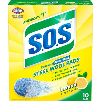 S.O.S Steel Wool Soap Pads, Lemon Fresh, 10 Count - size: 10 Count