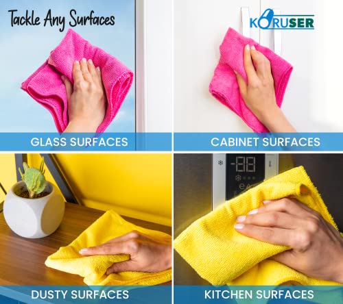 Microfiber Cleaning Cloths - Reusable and Washable - Multi Purpose Indoor/Outdoor Cleaning/Dusting/Polishing on Kitchen/Bathroom/Auto Surfaces (12 Pack/High Grammage)