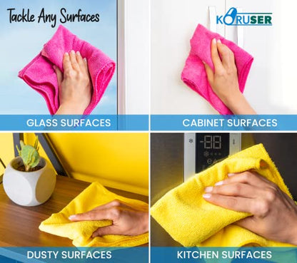 Microfiber Cleaning Cloths - Reusable and Washable - Multi Purpose Indoor/Outdoor Cleaning/Dusting/Polishing on Kitchen/Bathroom/Auto Surfaces (12 Pack/High Grammage)