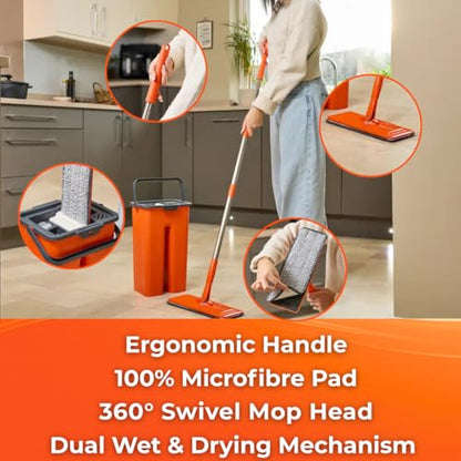 Macromax Premium Flat Tablet Mop - 8L Capacity for Wet & Dry Cleaning - Microfibre Mop with Washable Heads & Replacements - 180° Swivel Handle - Lock & Strap System for Hardwood, Tile & Laminate - color: Flat Tablet Mop