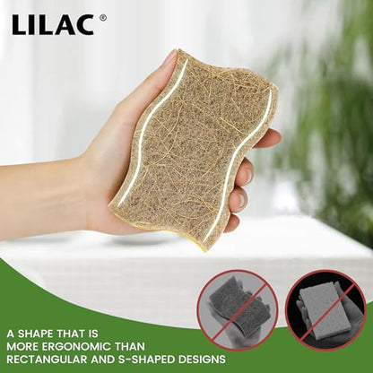 LILAC 12 Pack Natural Cellulose Sponges for Dishes - Non-Scratch Kitchen Scrub Sponges - 100% Biodegradable & Eco-Friendly Cleaning Sponges for Non-Stick Cookware, Bathroom & Household（Yellow） - color: Coconut Brown Yellow